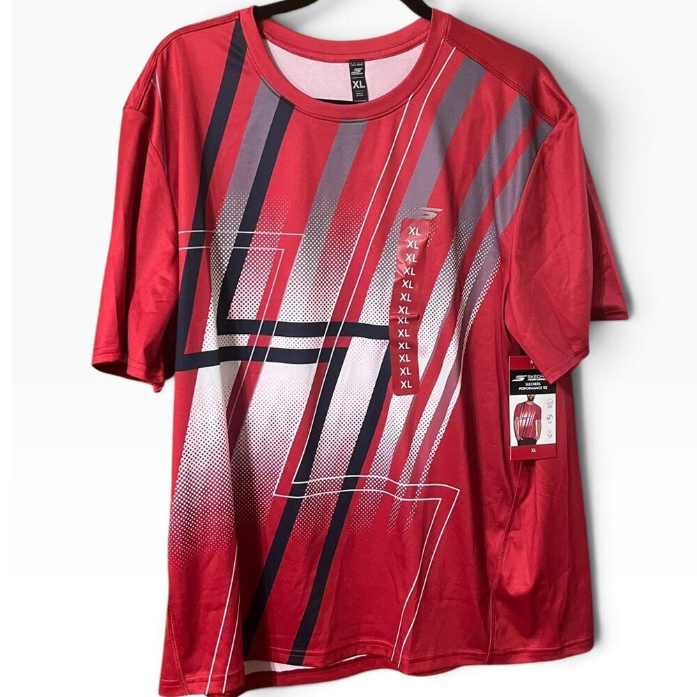 Skechers Men's Performance T shirt Red Multicolor Size XL NWT Moisture Wicking